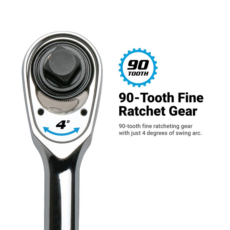 Capri Tools Fine 90-Tooth Ratchet Set, Ergonomic Soft Grip, 1/4, 3/8, 1/2 in. Drive, 3-Piece - Image 3