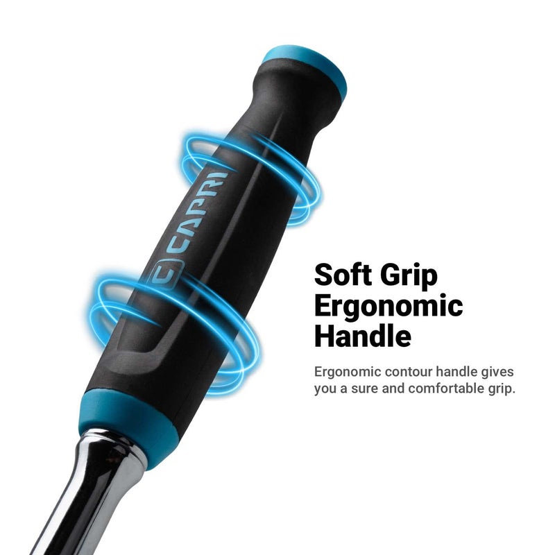 Capri Tools Fine 90-Tooth Ratchet Set, Ergonomic Soft Grip, 1/4, 3/8, 1/2 in. Drive, 3-Piece - Image 4