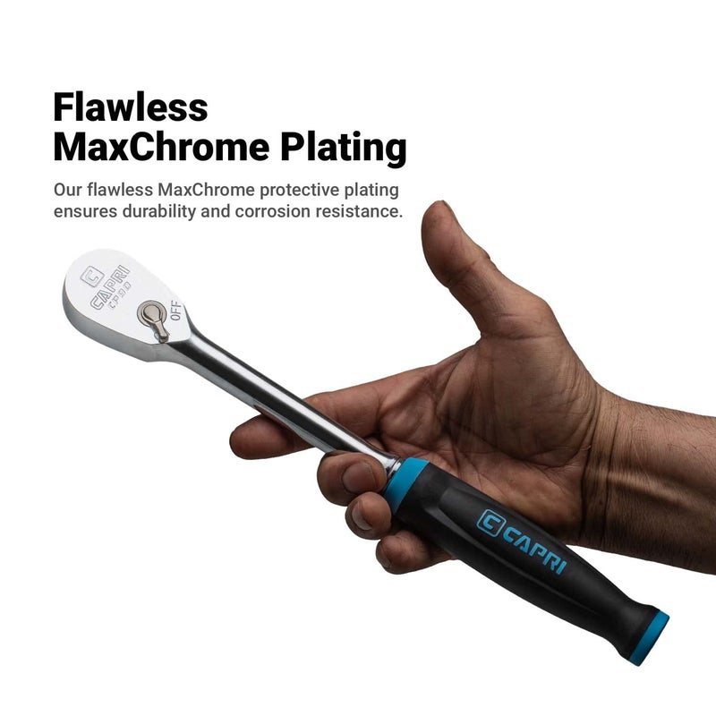 Capri Tools Fine 90-Tooth Ratchet Set, Ergonomic Soft Grip, 1/4, 3/8, 1/2 in. Drive, 3-Piece - Image 5