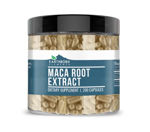 Earthborn Elements Maca Root Extract 200 Capsules, Pure & Undiluted, No Additives - Image 1