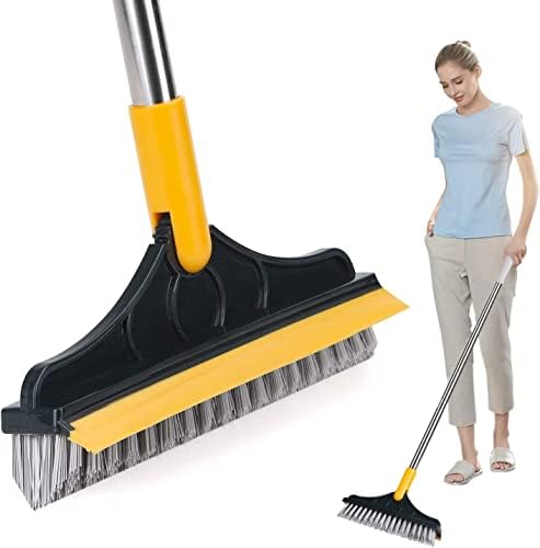 Radiant 2 in 1 Scrape Brush Broom with Stiff Bristles,Deck Scrub Brush,Shower Scrubber for Cleaning Patio Bathroom Grout Garages (Yellow) - Image 1