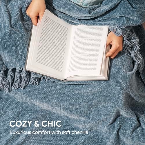 RECYCO Throw Blanket Soft Cozy Chenille Throw Blanket with Fringe Tassel for Couch Sofa Chair Bed Living Room Gift (Dusty Blue, 50'' x 60'') - Image 3