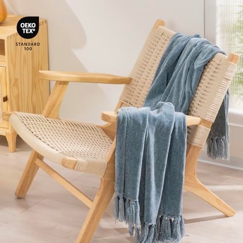 RECYCO Throw Blanket Soft Cozy Chenille Throw Blanket with Fringe Tassel for Couch Sofa Chair Bed Living Room Gift (Dusty Blue, 50'' x 60'') - Image 5