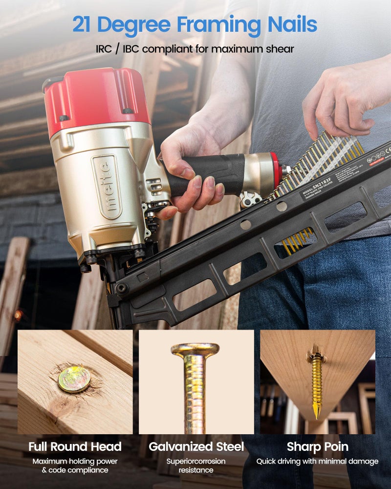 meite 21 Degree Framing Nails 3-1/2 Inch Galvanized Plastic Collated Nails, Full Round Head Ring Shank Structural Nails for Framing Nailer Gun on Truss Assembly and Subfloors 1,000PCS - Image 4