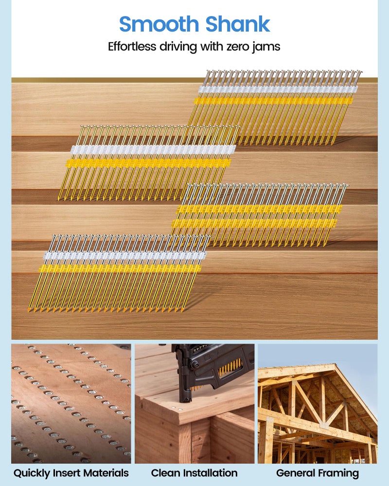 meite 21 Degree Framing Nails 3-1/2 Inch Galvanized Plastic Collated Nails, Full Round Head Ring Shank Structural Nails for Framing Nailer Gun on Truss Assembly and Subfloors 1,000PCS - Image 3