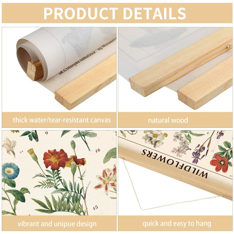 Tatuo Vintage Wildflowers Poster Botanical Wall Art Prints Colorful Rustic Style of Floral Wall Hanging Illustrative Reference Flower Chart Poster for Living Room Office Bedroom Decor Frame 15.7 x 23.6 Inch - Image 3