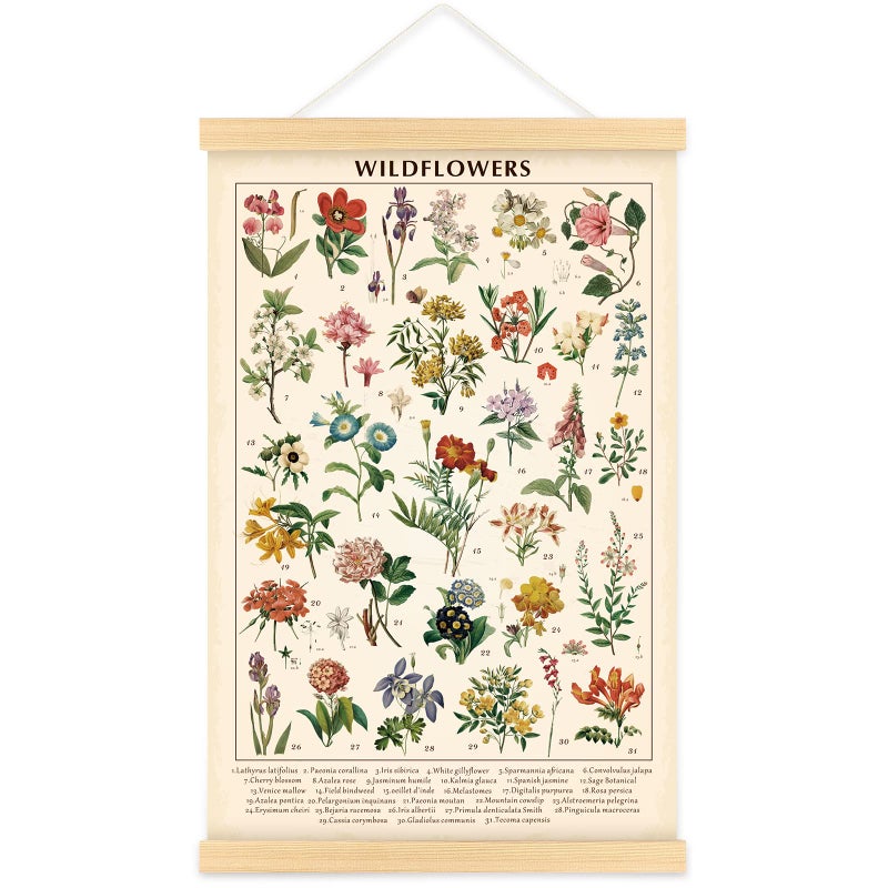 Tatuo Vintage Wildflowers Poster Botanical Wall Art Prints Colorful Rustic Style of Floral Wall Hanging Illustrative Reference Flower Chart Poster for Living Room Office Bedroom Decor Frame 15.7 x 23.6 Inch - Image 1