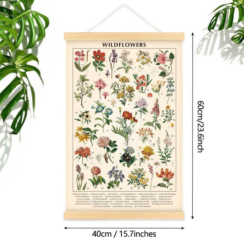 Tatuo Vintage Wildflowers Poster Botanical Wall Art Prints Colorful Rustic Style of Floral Wall Hanging Illustrative Reference Flower Chart Poster for Living Room Office Bedroom Decor Frame 15.7 x 23.6 Inch - Image 2