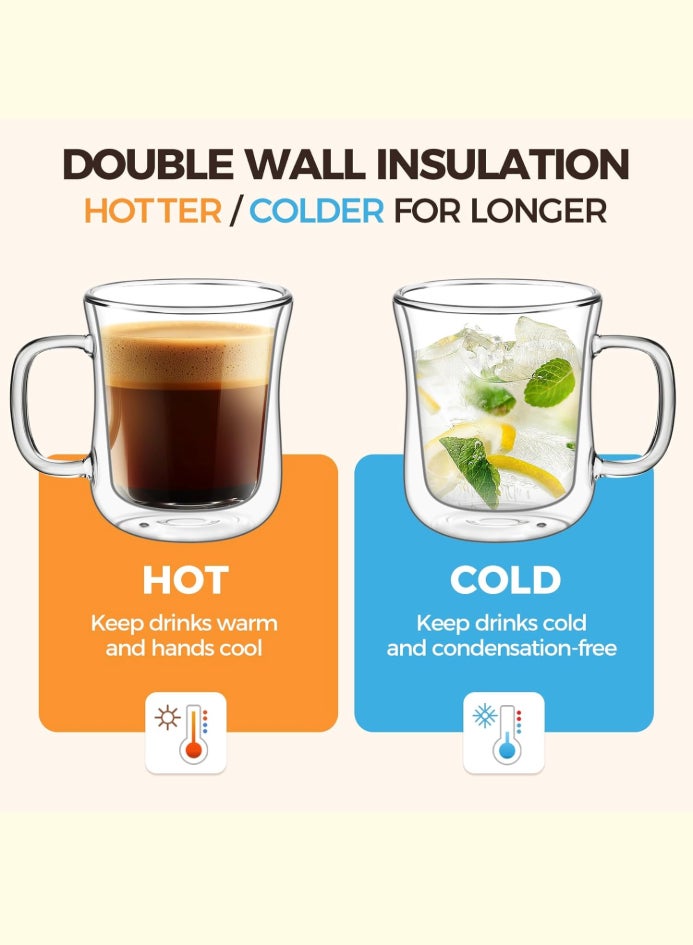 DESSINI 2- Pieces Double Wall Glass Coffee Mugs 250ml, Clear Glass Coffee Mugs for Hot Beverages - Image 2