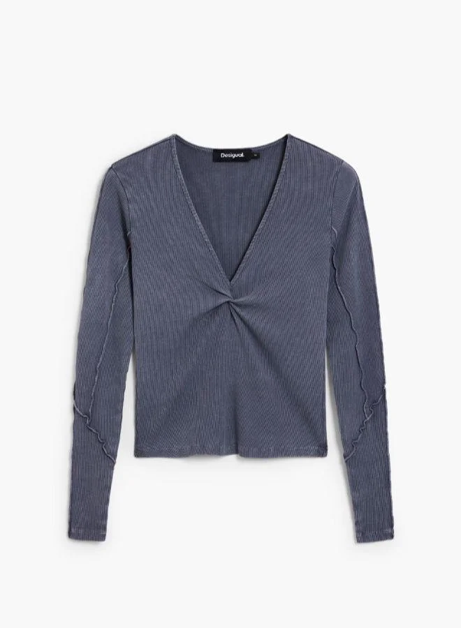 Desigual Grey Rib knot t-shirt for Women | Best Price UAE