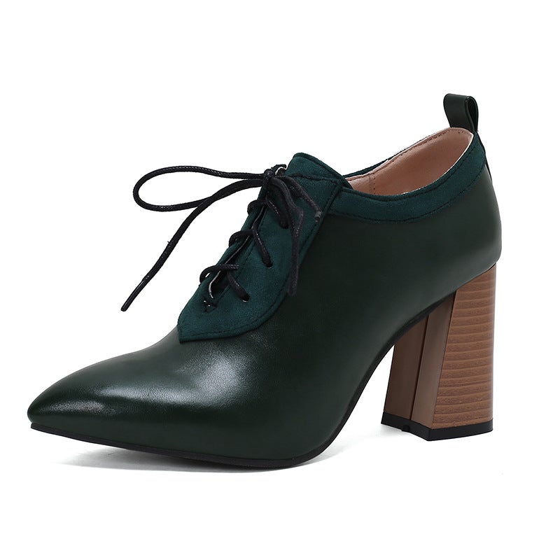 2024 Spring Fashion High Heeled Pointed 32-50 Super Plus Size Wood Heeled Lace-Up Shoes For Women - Image 1