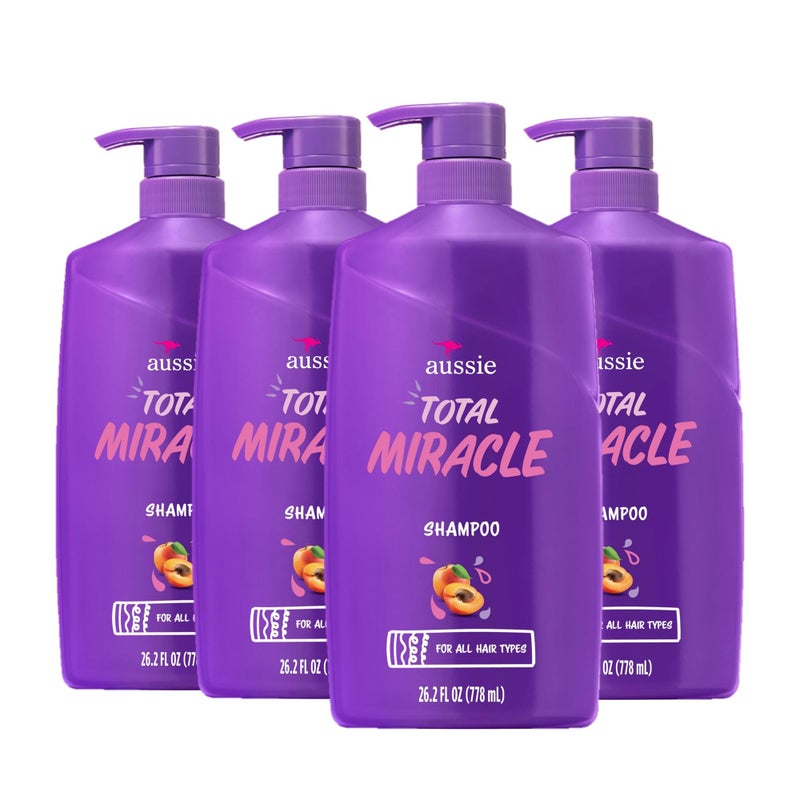 Aussie Total Miracle with Apricot & Macadamia Oil, Paraben Free Shampoo, 26.2 fl oz Pack of 4 - Image 1