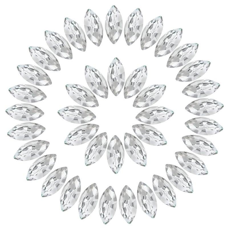 Horse Eye Crystal Rhinestones White Clear Navette Point Back Gems Faceted Glass Rhinestones for Crafts Jewelry Making 7x15MM 50Pcs