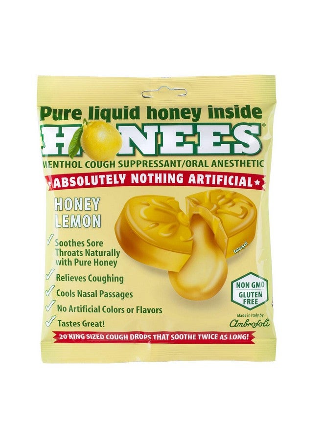 Honees Honees Honey Lemon Cough Drops - 20-Piece, Single Pack Honey-Filled Lozenges | Temporary Relief from Cough | Soothes Sore Throat | All Natural  - Image 1