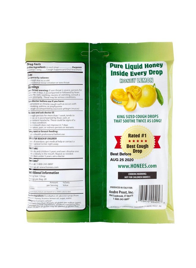 Honees Honees Honey Lemon Cough Drops - 20-Piece, Single Pack Honey-Filled Lozenges | Temporary Relief from Cough | Soothes Sore Throat | All Natural  - Image 3
