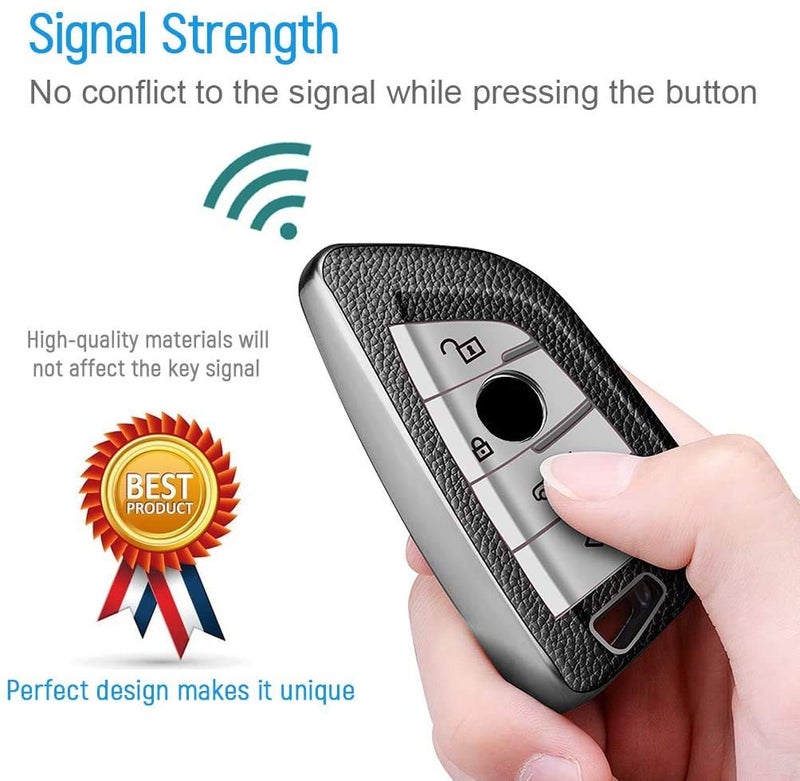 JVCV® Premium Soft TPU Leather Pattern Key Cover Compatible with BMW X1, X3, X6, X5, 5 Series, 6 Series, 7 Series 4 Button Blade Smart Key (Silver) - Image 4