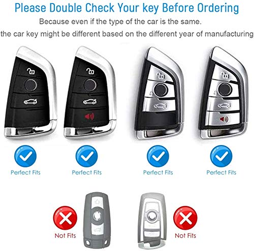 JVCV® Premium Soft TPU Leather Pattern Key Cover Compatible with BMW X1, X3, X6, X5, 5 Series, 6 Series, 7 Series 4 Button Blade Smart Key (Silver) - Image 2