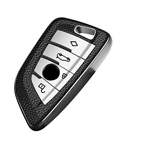 JVCV® Premium Soft TPU Leather Pattern Key Cover Compatible with BMW X1, X3, X6, X5, 5 Series, 6 Series, 7 Series 4 Button Blade Smart Key (Silver) - Image 1