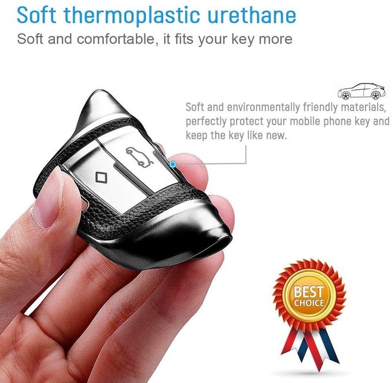 JVCV® Premium Soft TPU Leather Pattern Key Cover Compatible with BMW X1, X3, X6, X5, 5 Series, 6 Series, 7 Series 4 Button Blade Smart Key (Silver) - Image 5