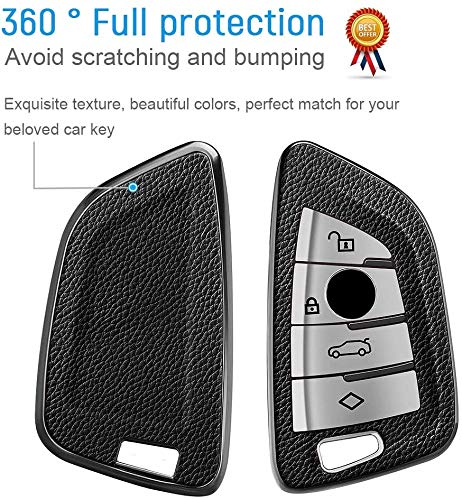 JVCV® Premium Soft TPU Leather Pattern Key Cover Compatible with BMW X1, X3, X6, X5, 5 Series, 6 Series, 7 Series 4 Button Blade Smart Key (Silver) - Image 3
