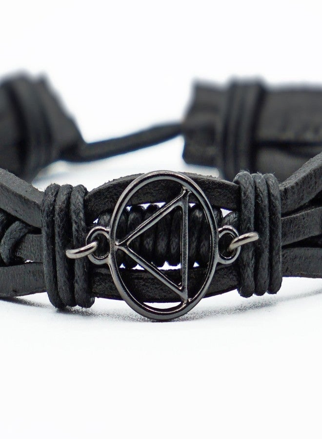 The Token Shop Adjustable Black Leather AA Bracelet with Alcoholics Anonymous Circle Triangle Charm | Sobriety Gift for Men and Women in Recovery - Image 2