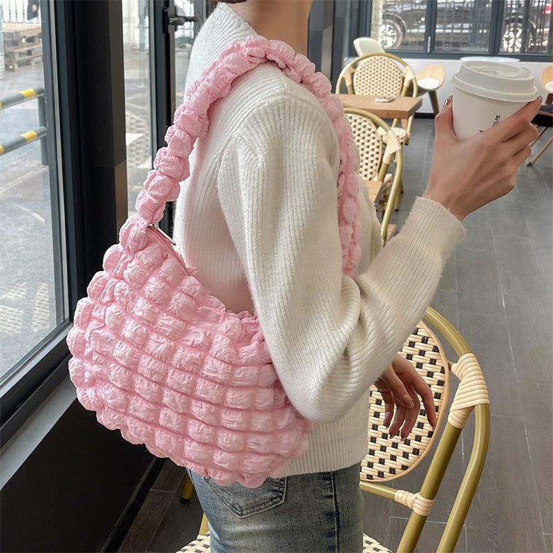 Western Style Bubble Cloud Bag Small Shoulder Bag Dumpling Bag Single Shoulder Canvas Bag Underarm Bag Casual All-Match Lazy Style Bag - Image 2