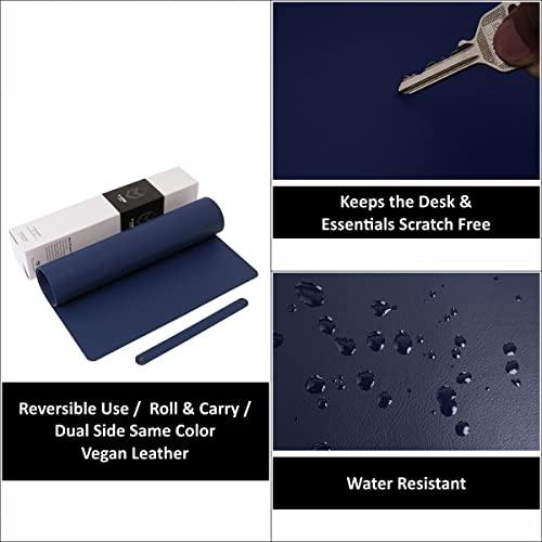 V-CUBE Designs Premium Vegan Leather Desk Mat 75X40cm 2.4mm Thick&Padded|Laptop Mat/Extended Mouse Pad/Stitched, Reversible, Sturdy Deskspread with High Tear/Peel Strength|Anti-Slip,Splash-Proof|Blue - Image 5
