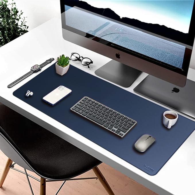 V-CUBE Designs Premium Vegan Leather Desk Mat 75X40cm 2.4mm Thick&Padded|Laptop Mat/Extended Mouse Pad/Stitched, Reversible, Sturdy Deskspread with High Tear/Peel Strength|Anti-Slip,Splash-Proof|Blue - Image 2