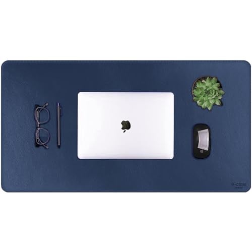 V-CUBE Designs Premium Vegan Leather Desk Mat 75X40cm 2.4mm Thick&Padded|Laptop Mat/Extended Mouse Pad/Stitched, Reversible, Sturdy Deskspread with High Tear/Peel Strength|Anti-Slip,Splash-Proof|Blue - Image 1