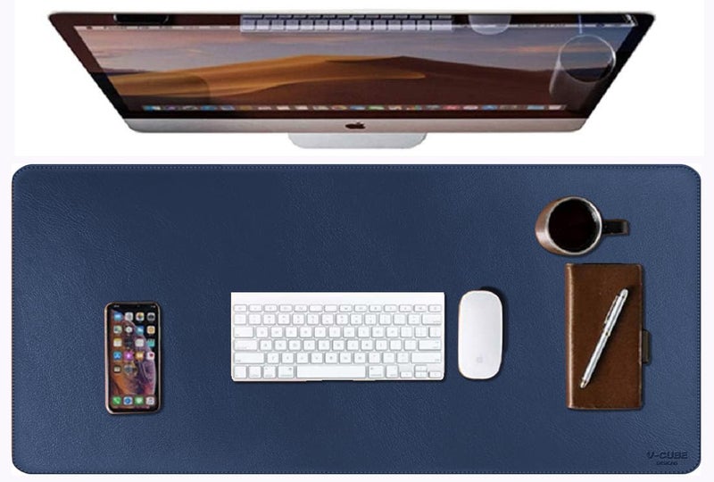 V-CUBE Designs Premium Vegan Leather Desk Mat 75X40cm 2.4mm Thick&Padded|Laptop Mat/Extended Mouse Pad/Stitched, Reversible, Sturdy Deskspread with High Tear/Peel Strength|Anti-Slip,Splash-Proof|Blue - Image 3