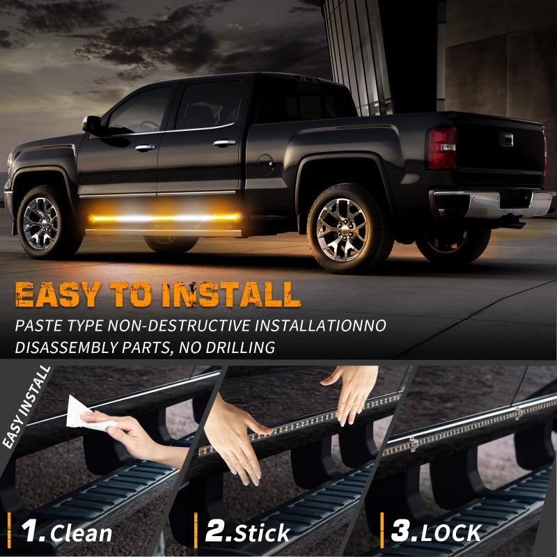 XRIDONSEN 2PCS 60 inch Emergency Truck Strobe Lights Strip 720 LED Running Board Lights Amber White Flashing Warning Hazard Safety Side Step Lights for Trucks Construction Vehicles Pickup SUV Jeep - Image 5