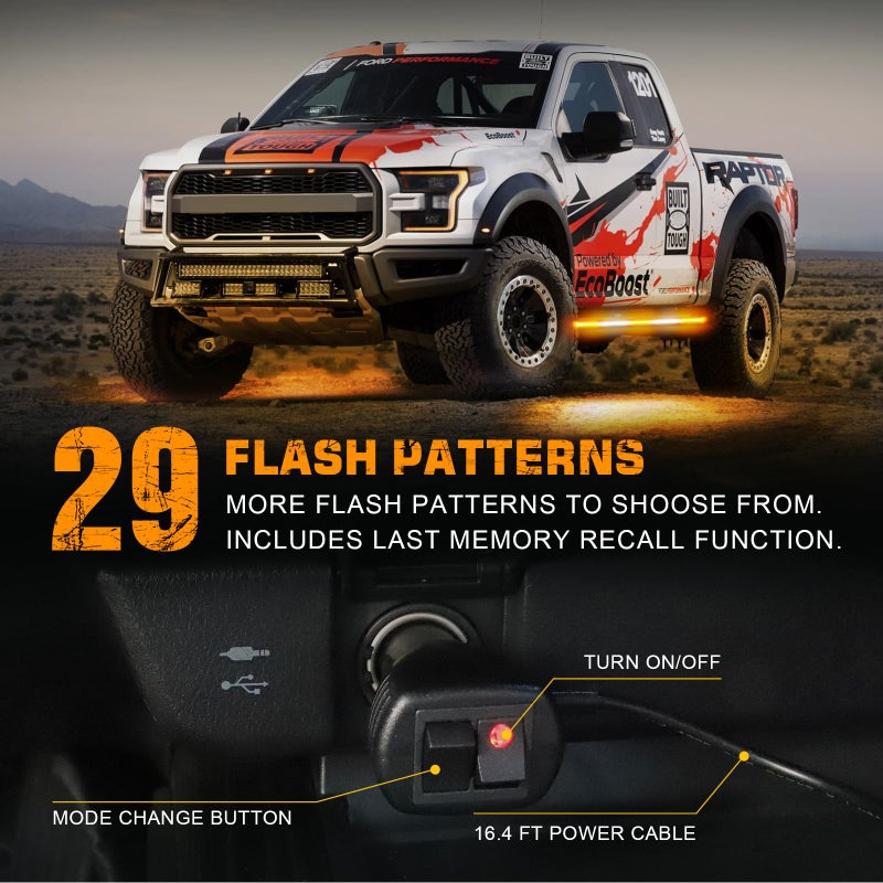 XRIDONSEN 2PCS 60 inch Emergency Truck Strobe Lights Strip 720 LED Running Board Lights Amber White Flashing Warning Hazard Safety Side Step Lights for Trucks Construction Vehicles Pickup SUV Jeep - Image 4