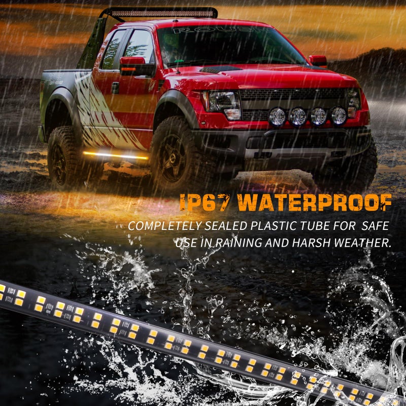 XRIDONSEN 2PCS 60 inch Emergency Truck Strobe Lights Strip 720 LED Running Board Lights Amber White Flashing Warning Hazard Safety Side Step Lights for Trucks Construction Vehicles Pickup SUV Jeep - Image 3