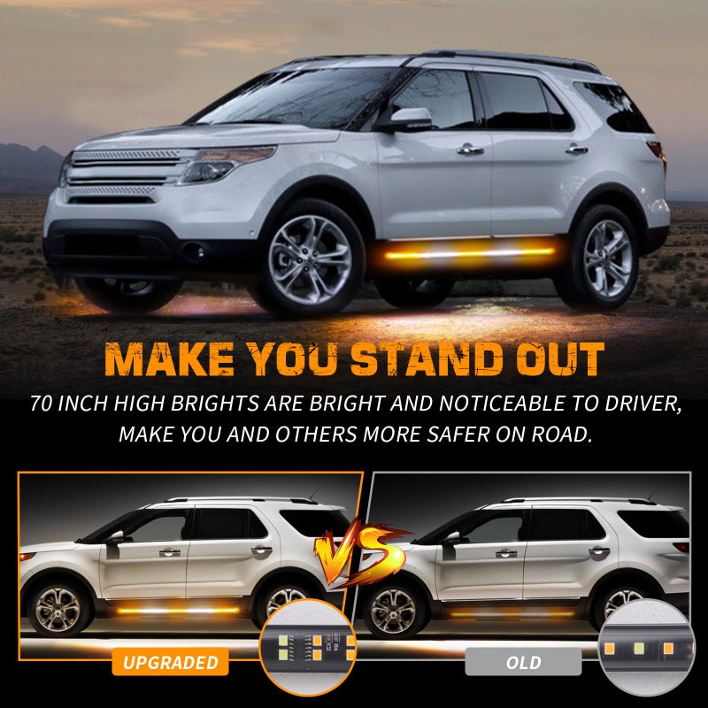 XRIDONSEN 2PCS 60 inch Emergency Truck Strobe Lights Strip 720 LED Running Board Lights Amber White Flashing Warning Hazard Safety Side Step Lights for Trucks Construction Vehicles Pickup SUV Jeep - Image 2