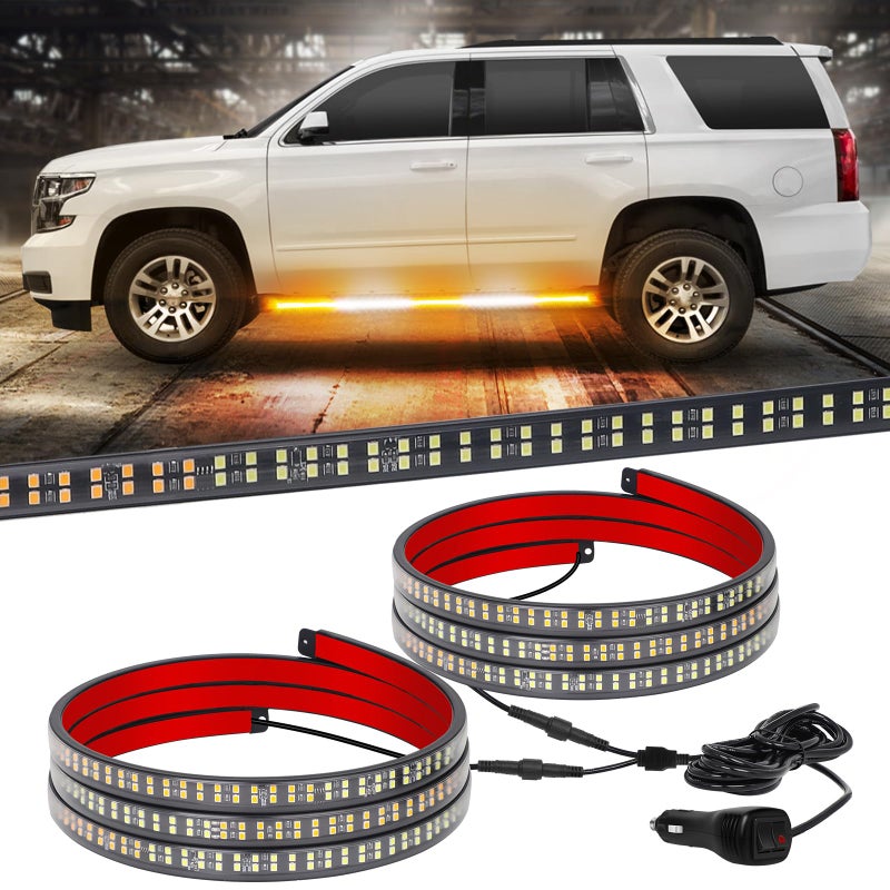 XRIDONSEN 2PCS 60 inch Emergency Truck Strobe Lights Strip 720 LED Running Board Lights Amber White Flashing Warning Hazard Safety Side Step Lights for Trucks Construction Vehicles Pickup SUV Jeep - Image 1