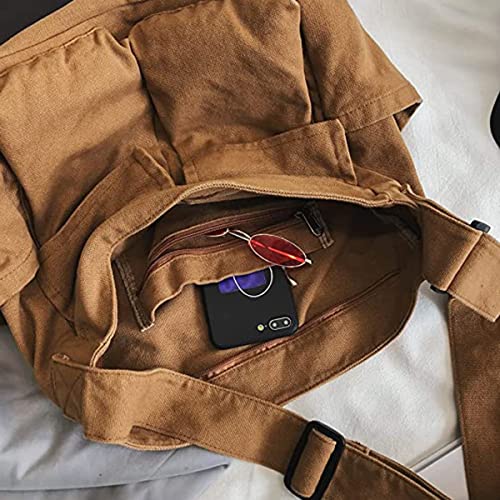 GAXOS Aesthetic Cute Messenger Bag for School Vintage Brown Canvas Crossbody for Women Shoulder Laptop Bag - Image 5