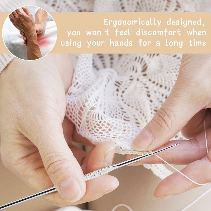 MORFEN 22 Pcs Crochet Hooks Set, Ergonomic Lace Crochet Hook Knitting Needles, Crochet Needles for Crocheting with Big Eye Blunt Needles Stitch Markers for Beginners - Image 5