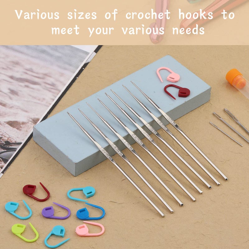 MORFEN 22 Pcs Crochet Hooks Set, Ergonomic Lace Crochet Hook Knitting Needles, Crochet Needles for Crocheting with Big Eye Blunt Needles Stitch Markers for Beginners - Image 4