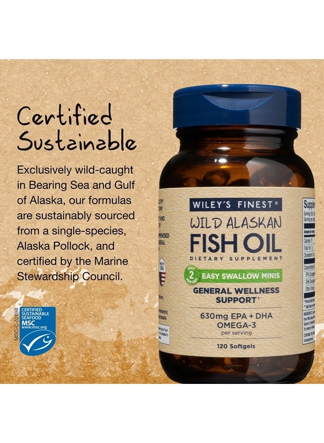 Wiley's Finest Wild Alaskan Fish Oil Easy Swallow Minis - Omega-3 Fish Oil Supplement for Adults and Kids - Double-Strength 630mg EPA and DHA Natural Supplement - 120 Mini Softgels (60 Servings) - Image 4