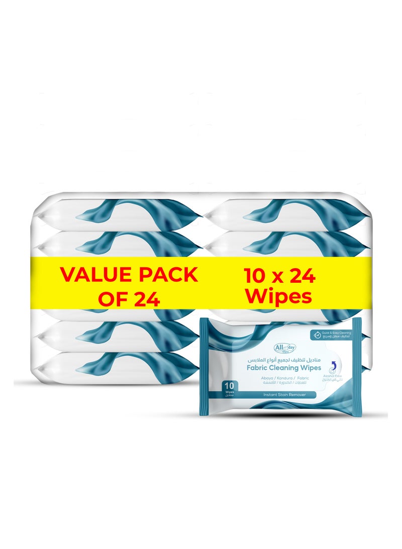 All day wipes All Day Fabric Cleaning Wet Wipes (Easy & Quick Clean) - 10 Count: Effective & Gentle-Removes Dirt, Stains, and Odors Without Damaging Fabrics. Freshness-Quick Cleanups Anytime, Anywhere. (Pack of 24) - Image 1