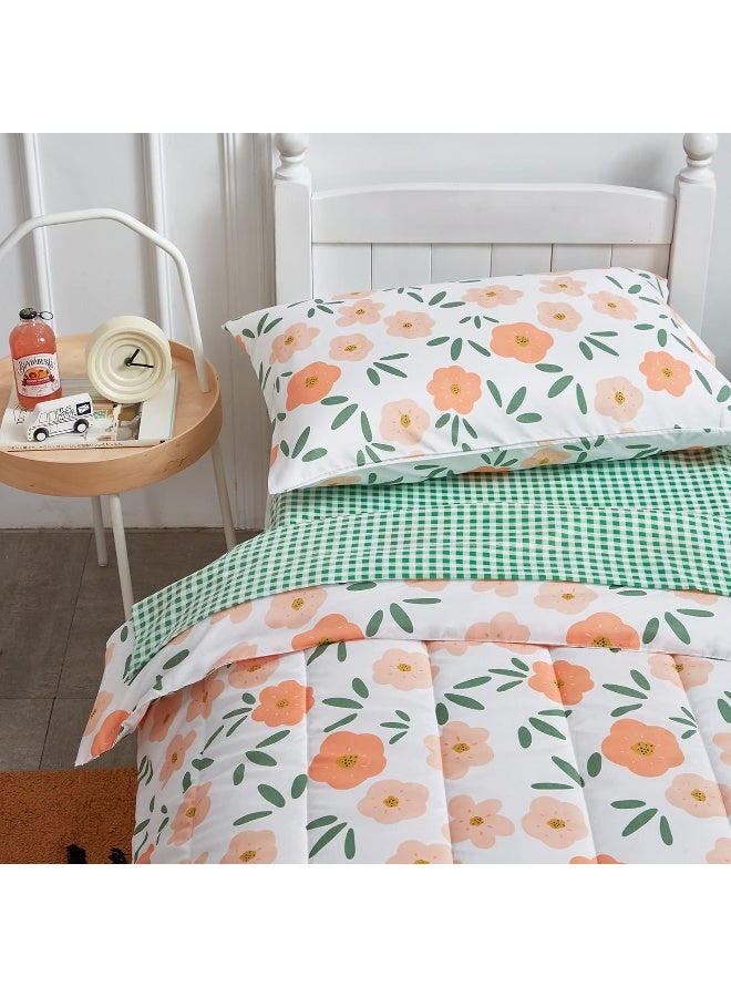 UOZZI BEDDING 4 Pieces White Toddler Set Orange Floral Style - Image 4