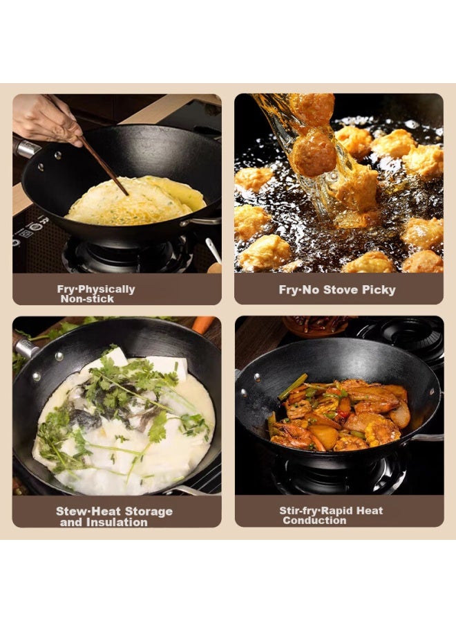 Wang Yuanji Yuanji Handmade Cast Iron Wok, Traditional Uncoated Non-stick Ancient-style Round Bottom Frying Pan Jiangnan 32cm - Image 2