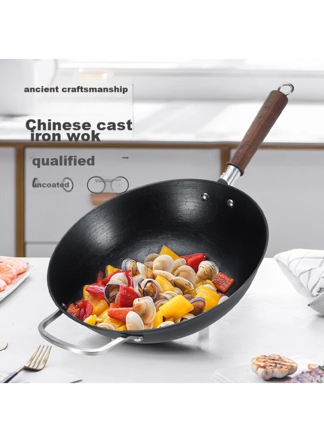 Wang Yuanji Yuanji Handmade Cast Iron Wok, Traditional Uncoated Non-stick Ancient-style Round Bottom Frying Pan Jiangnan 32cm - Image 1