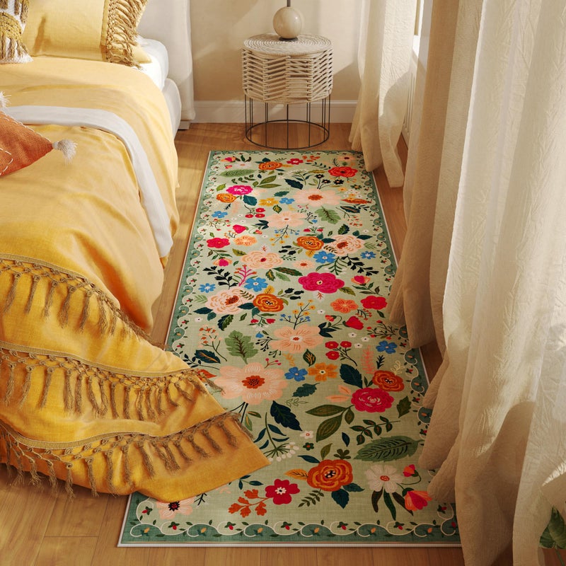 Rugcomf Runner Rug for Hallways Kitchen Rug Non Slip 2'6''x8' Washable Runner Rugs with Rubber Backing Soft Floral Carpet Runner for Hallways, Kitchen, Laundry, Bedroom, Bathroom(Green) - Image 5
