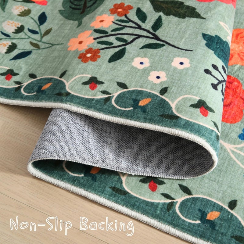 Rugcomf Runner Rug for Hallways Kitchen Rug Non Slip 2'6''x8' Washable Runner Rugs with Rubber Backing Soft Floral Carpet Runner for Hallways, Kitchen, Laundry, Bedroom, Bathroom(Green) - Image 3