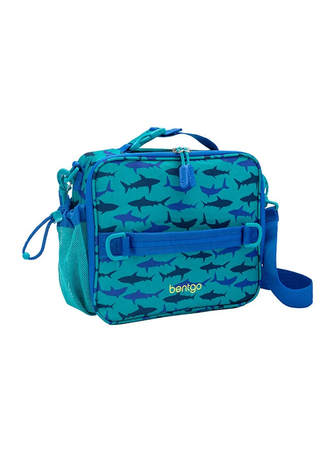 Bentgo Kids Prints Lunch Bagdouble Insulated, Durable, Water - Resistant Fabric With Interior And Exterior Zippered Pockets And External Bottle Holder - Ideal For Children of All Ages (Shark)