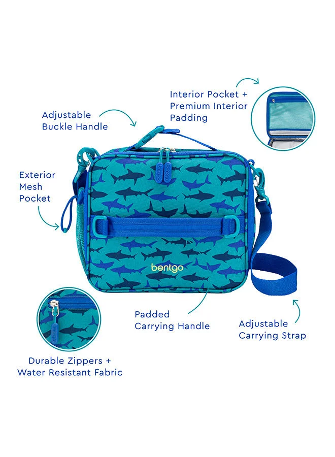بنتجو Kids Prints Lunch Bagdouble Insulated, Durable, Water - Resistant Fabric With Interior And Exterior Zippered Pockets And External Bottle Holder - Ideal For Children of All Ages (Shark)