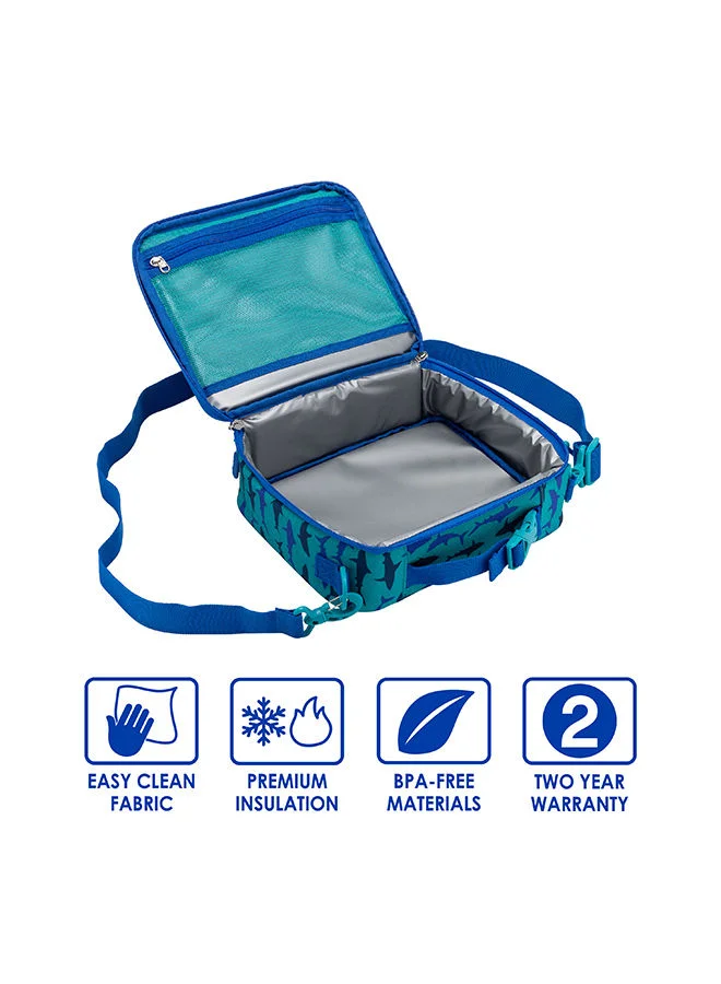 Bentgo Kids Prints Lunch Bagdouble Insulated, Durable, Water - Resistant Fabric With Interior And Exterior Zippered Pockets And External Bottle Holder - Ideal For Children of All Ages (Shark)