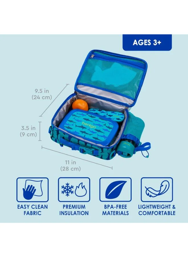 بنتجو Kids Prints Lunch Bagdouble Insulated, Durable, Water - Resistant Fabric With Interior And Exterior Zippered Pockets And External Bottle Holder - Ideal For Children of All Ages (Shark)