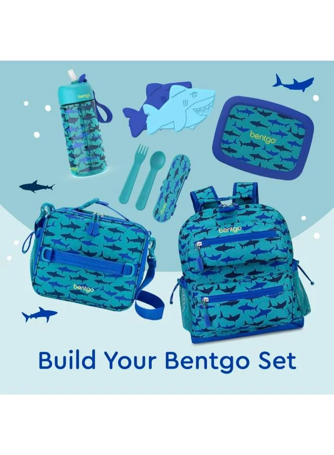 بنتجو Kids Prints Lunch Bagdouble Insulated, Durable, Water - Resistant Fabric With Interior And Exterior Zippered Pockets And External Bottle Holder - Ideal For Children of All Ages (Shark)
